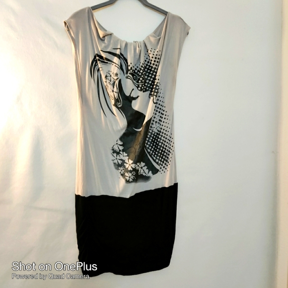 🎁 FACE PRINT MINI shift dress extra large M.K.M designs Bodycon stretchy - Picture 1 of 10